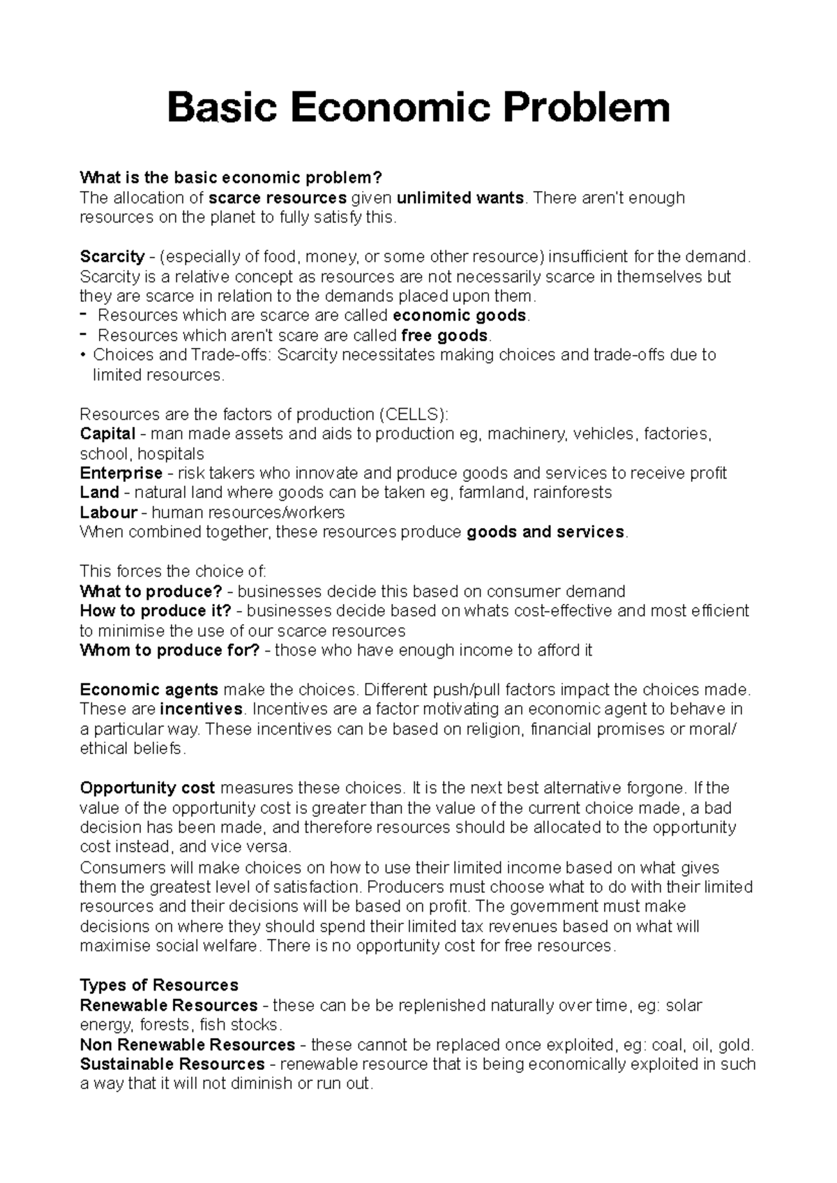 1.1.3 - Understanding the Basic Economic Problem and Resource ...