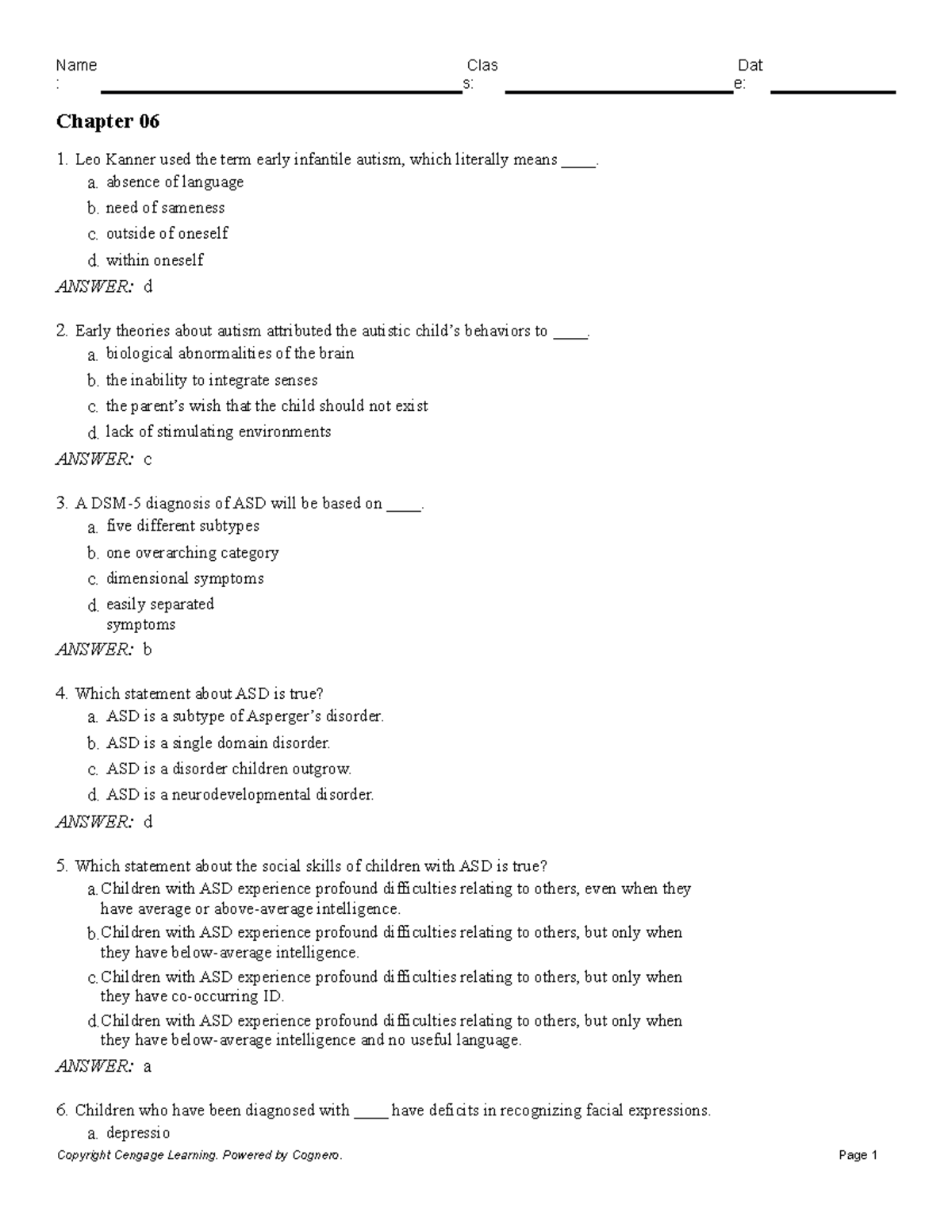 Chapter 06 - sample questions - : s: e: Chapter 06 1. Leo Kanner used ...