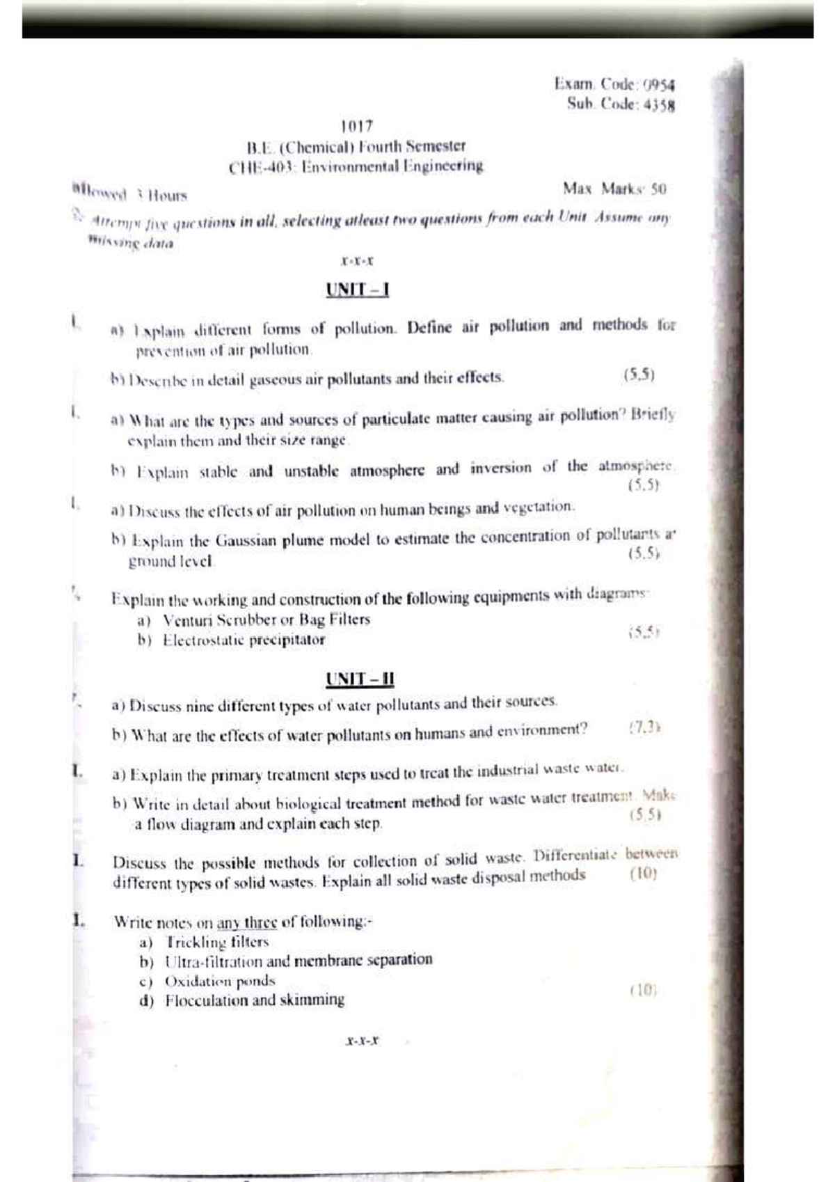 Environmental Engineering PYQ - B.E. (Chemical) 4th Sem. Exam Notes ...