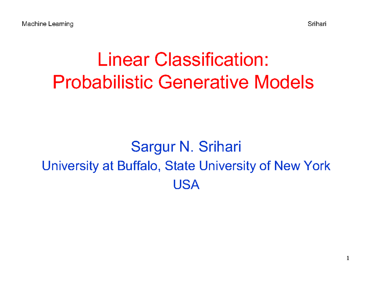 4.2 Generative, Linear Classification: Probabilistic Generative Models ...