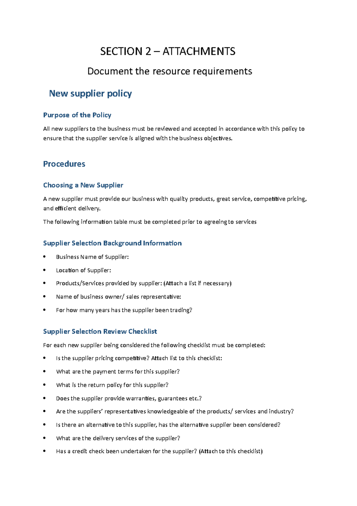 Section 2 - Attachment (DTRR) - SECTION 2 – ATTACHMENTS Document the ...
