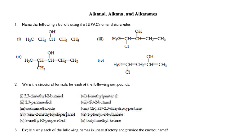 Organic Chemistry Practice: Alkanols, Alkanals & Alkanones (CHEM101 ...