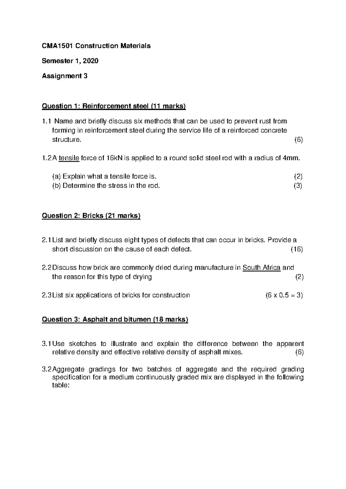 GEO3701 Assessment 3 2021 - UNISA Department of Civl Engineering ...