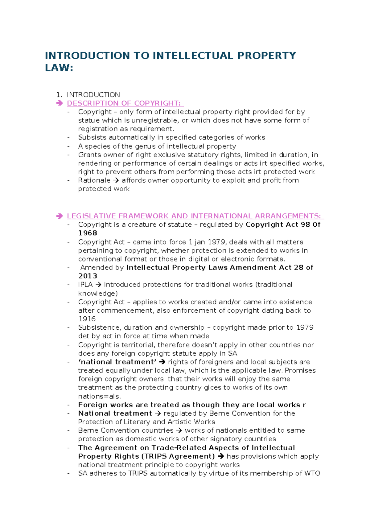 Intellectual Property Law: Overview and Copyright Principles - Studocu