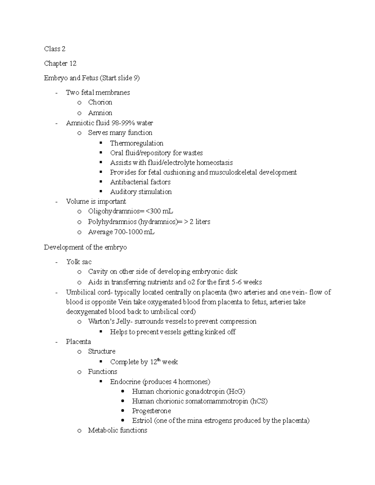 Class 2 Chapter 12: Fetal Development and Maternal Adaptations - Studocu