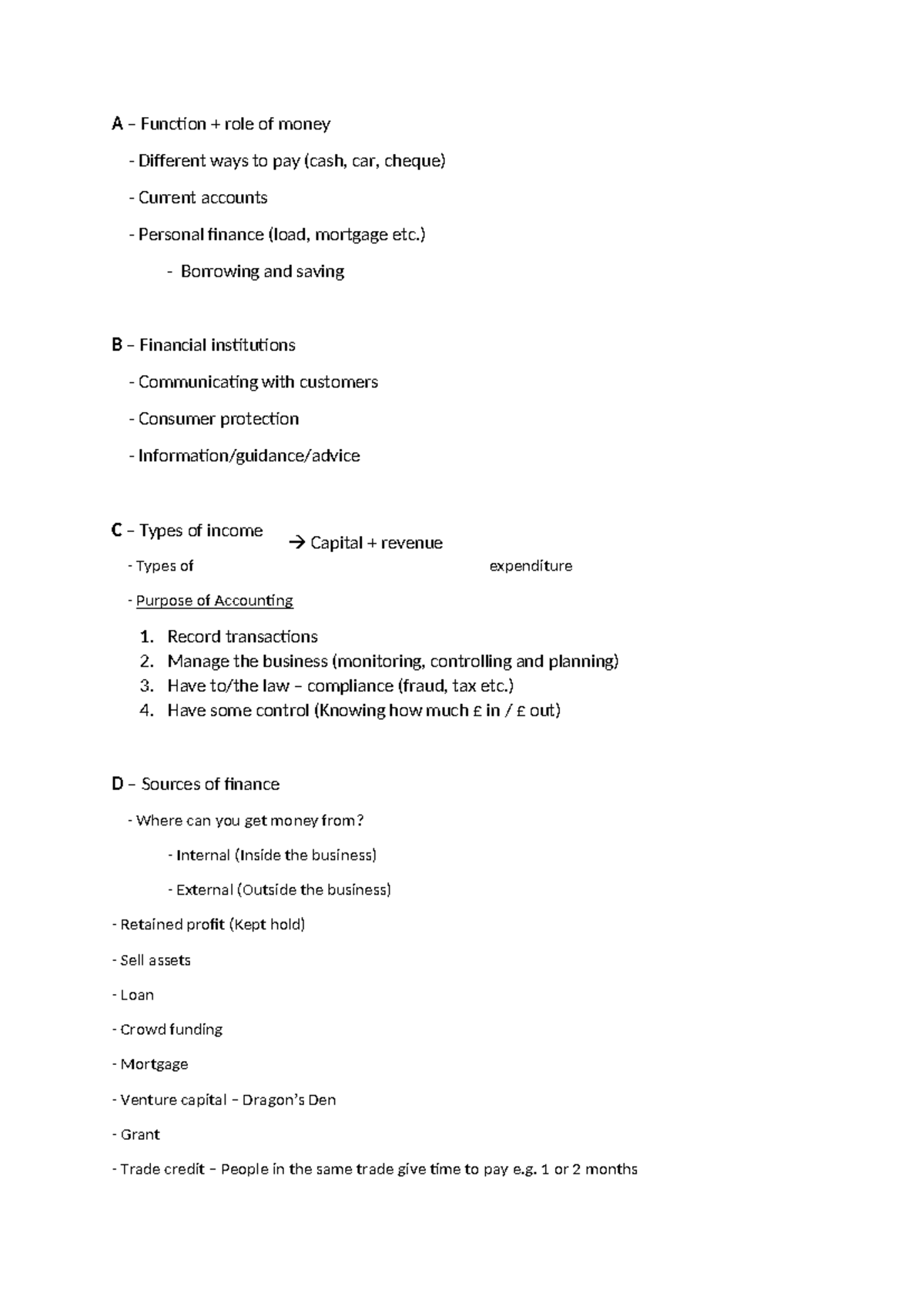 Learning Aims for Money, Finance, and Accounting Functions - Studocu