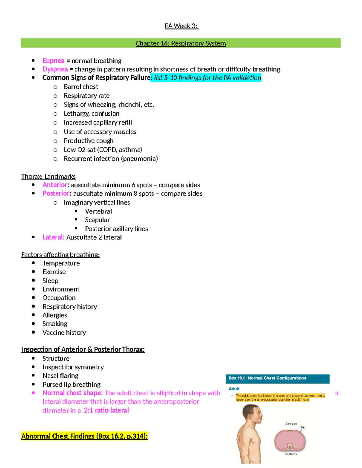 PA Week 3: Respiratory & Breast Examination Notes - Studocu