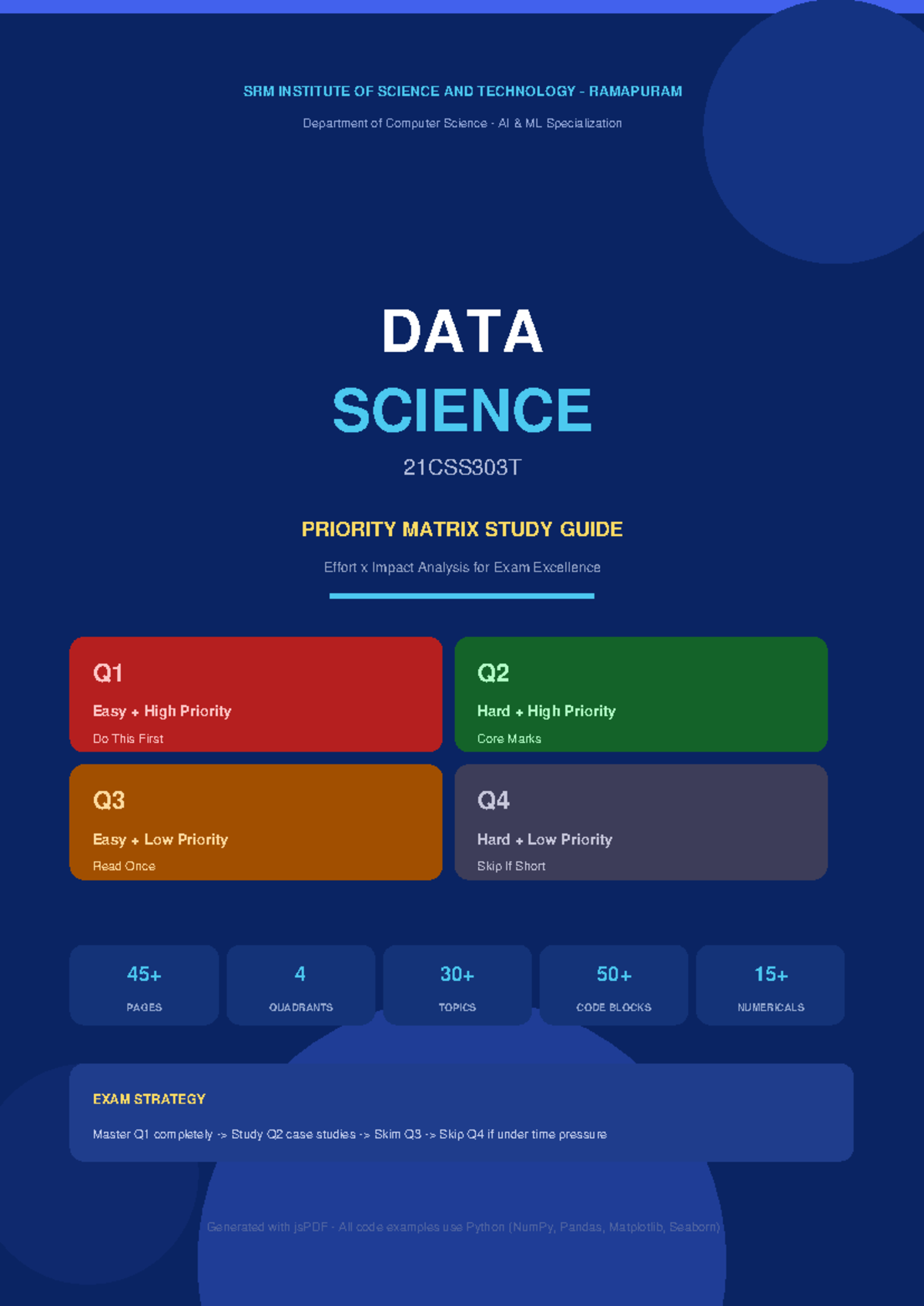 Data Science (21CSS303T) Priority Matrix Study Guide for Exam Success ...
