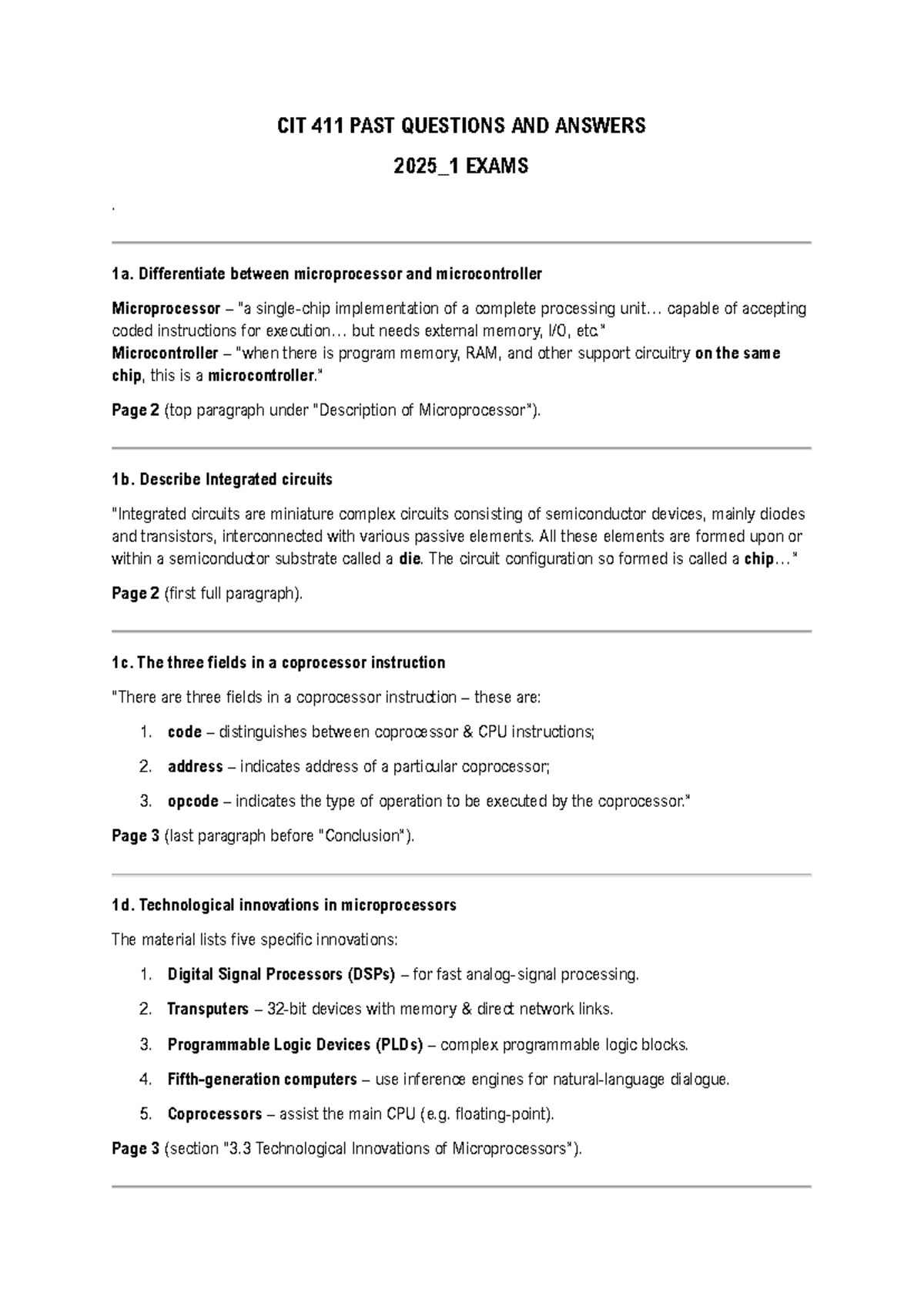 CIT 411 PAST QUESTIONS AND ANSWERS 2025_1 EXAMS REVIEW - Studocu