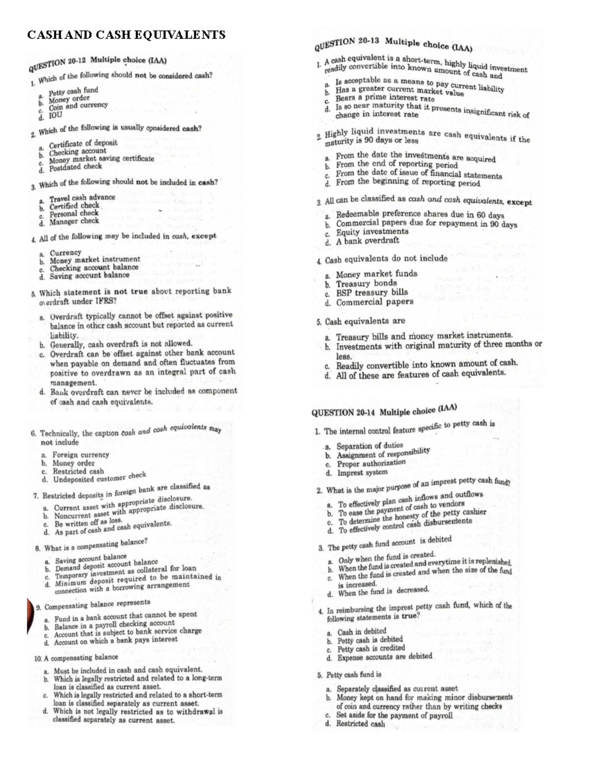 Cash and Cash Equivalents MCQ - IAA1 Valix Study Notes - Studocu