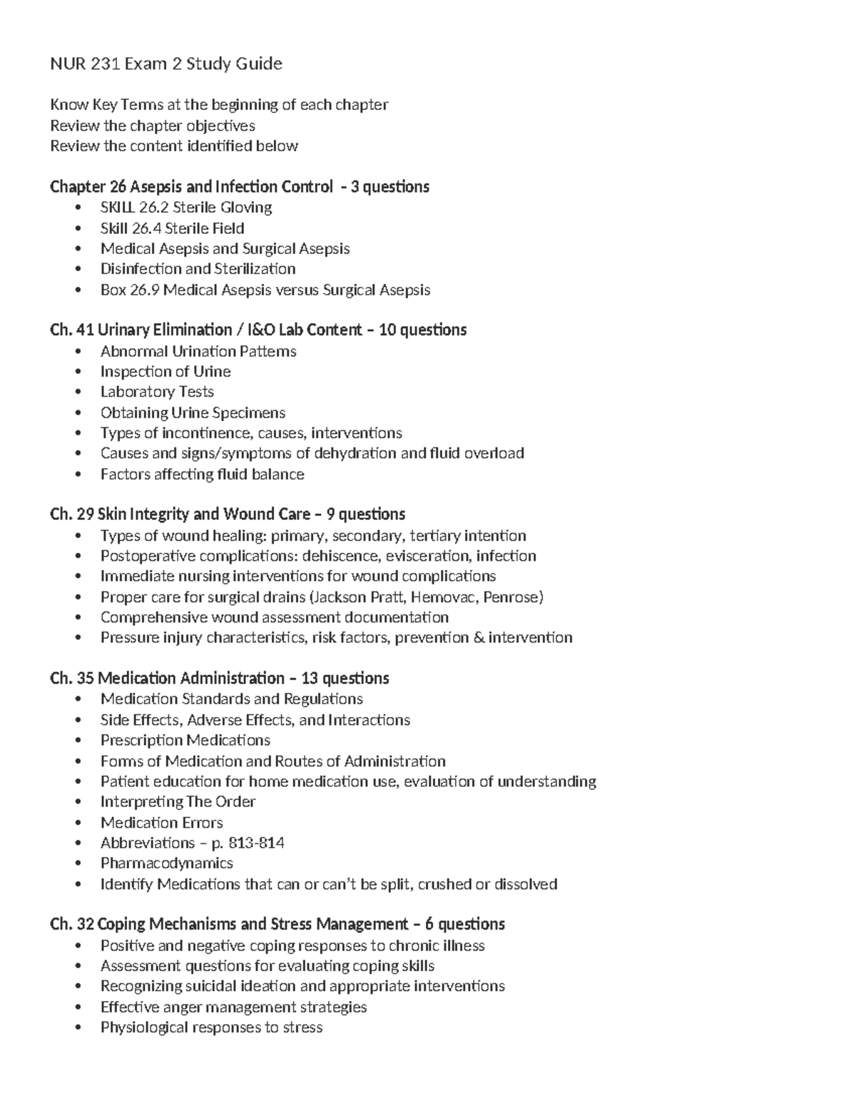NUR 231 Exam 2 Study Guide: Key Terms & Chapter Reviews - Studocu