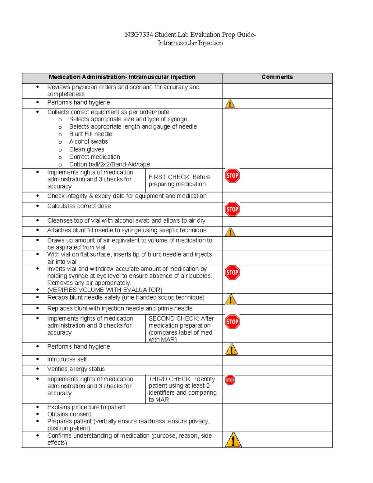 NSG7334 IM Injection Student Lab Evaluation Prep Guide - Studocu