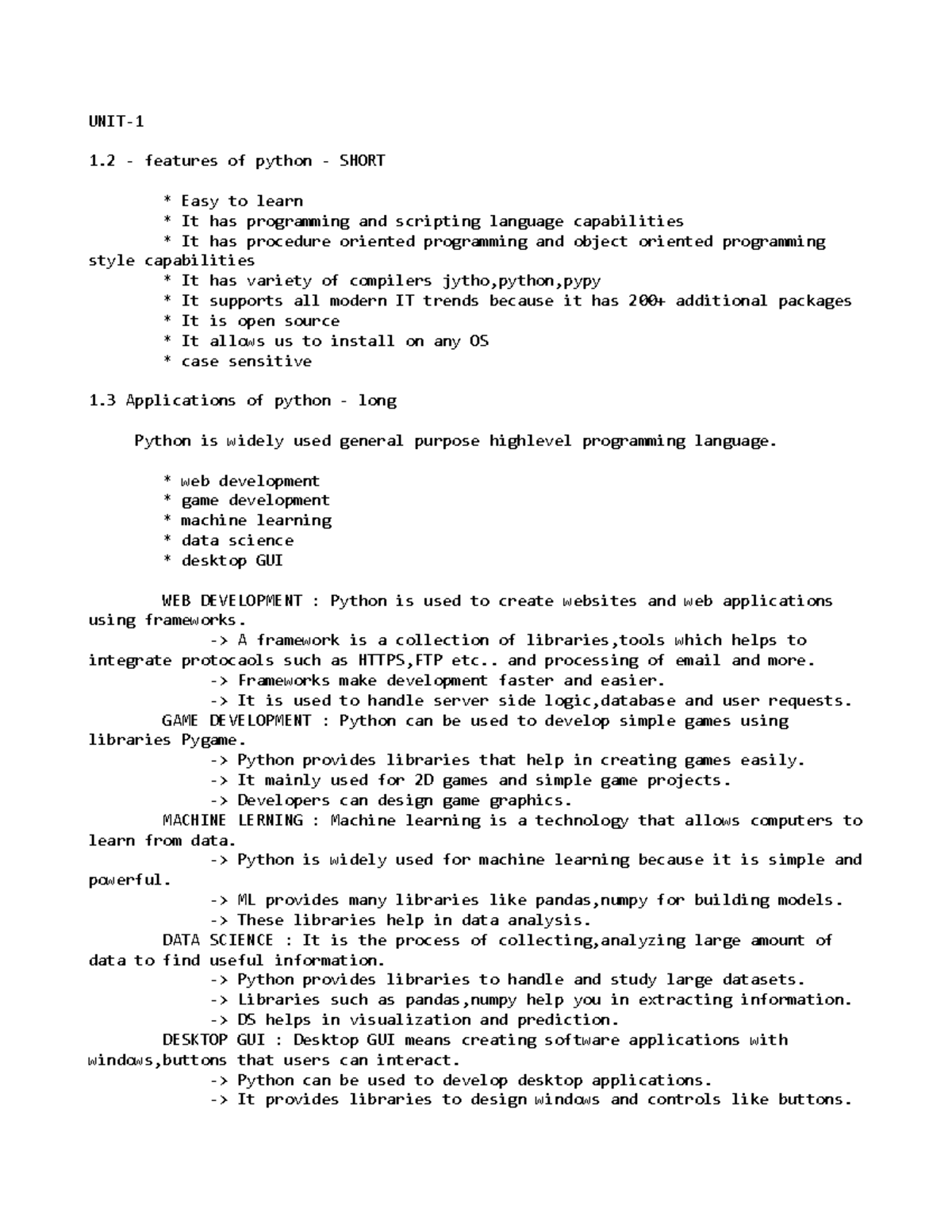 Python 1: Features, Applications, and Functions Overview - Studocu