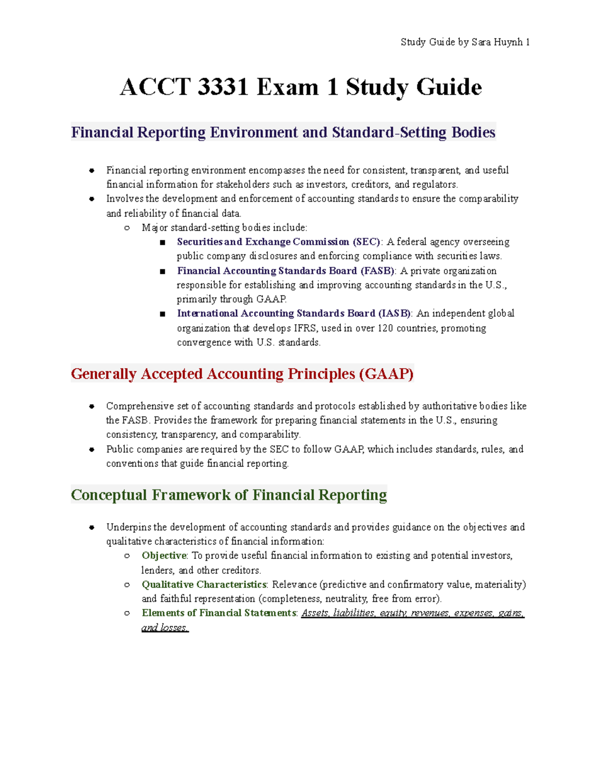 ACCT 3331 Exam 1 Study Guide: Financial Reporting & Standards Overview ...