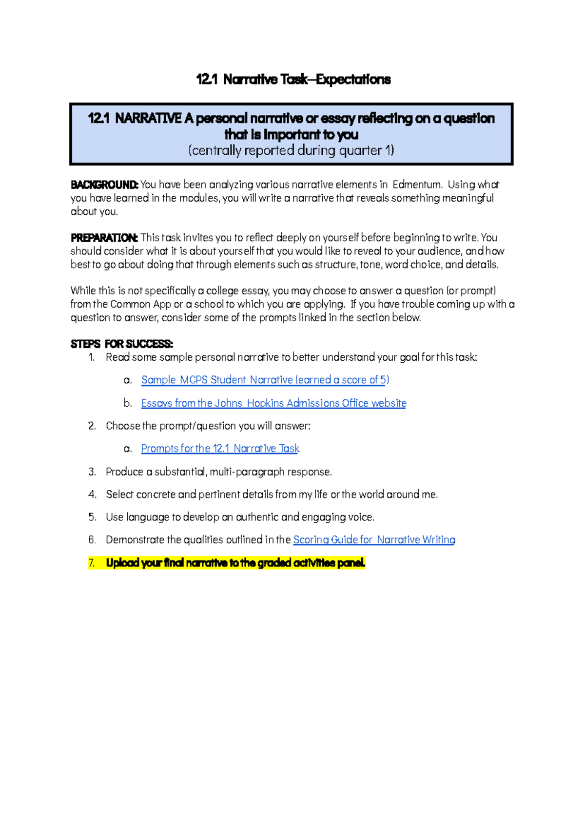 12.1 Narrative Task Expectations- Dropbox - 12 Narrative Task ...