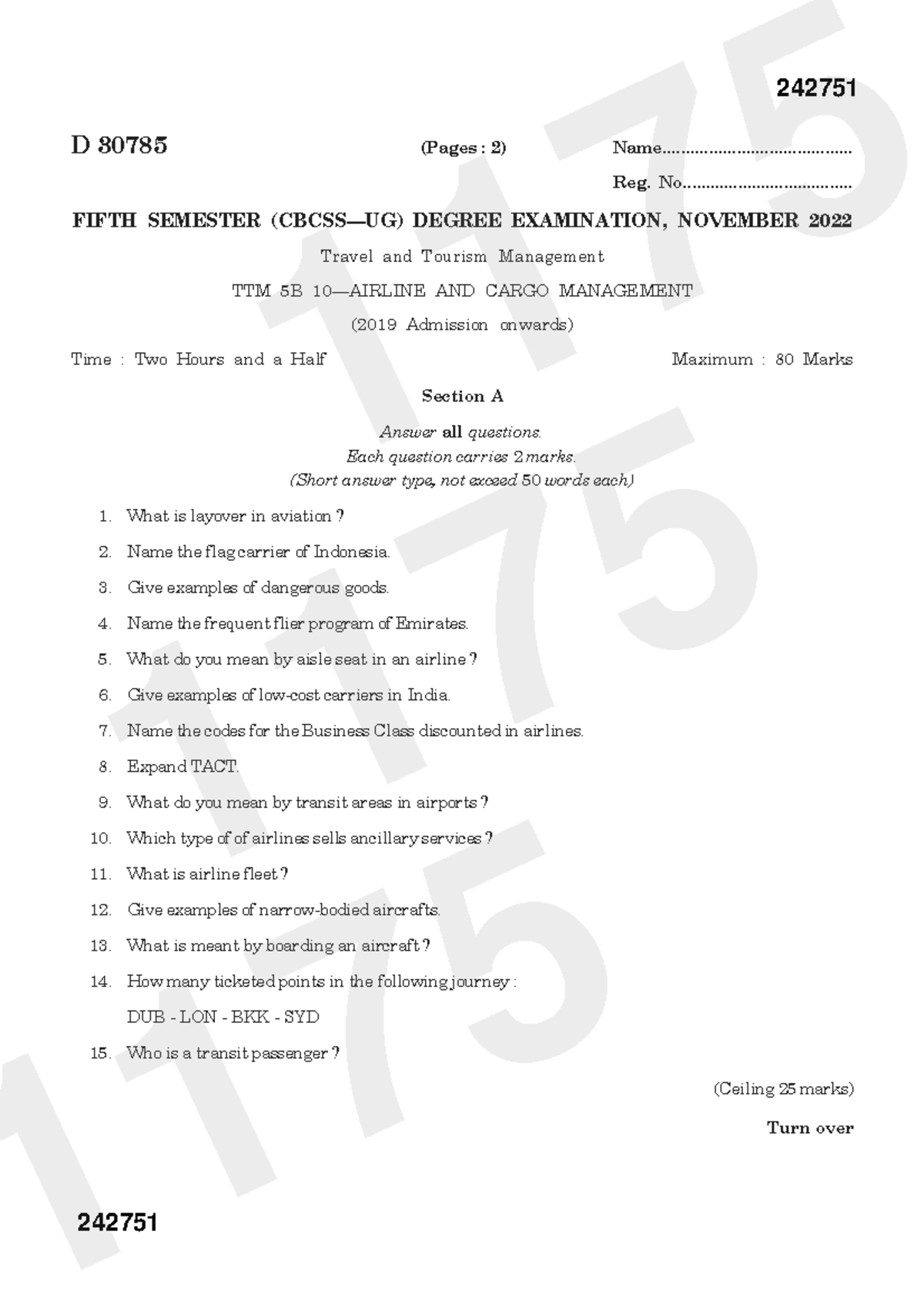 TTM 5B & CARGO MANAGEMENT Final Exam Nov 2022 - 242751 - Studocu