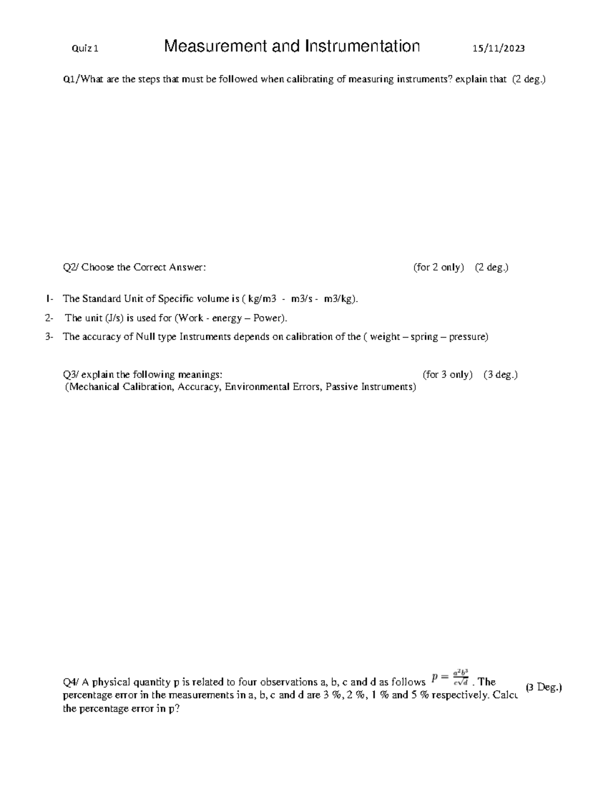 Quiz 1 - Measurement System and Instrumentation Concepts - Studocu