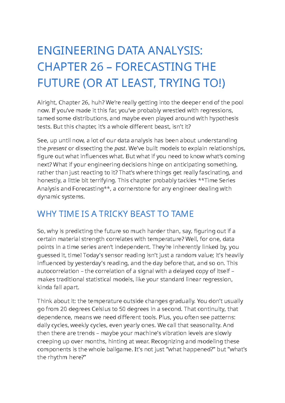 ENG DATA ANALYSIS: CH 26 - TIME SERIES FORECASTING TECHNIQUES - Studocu