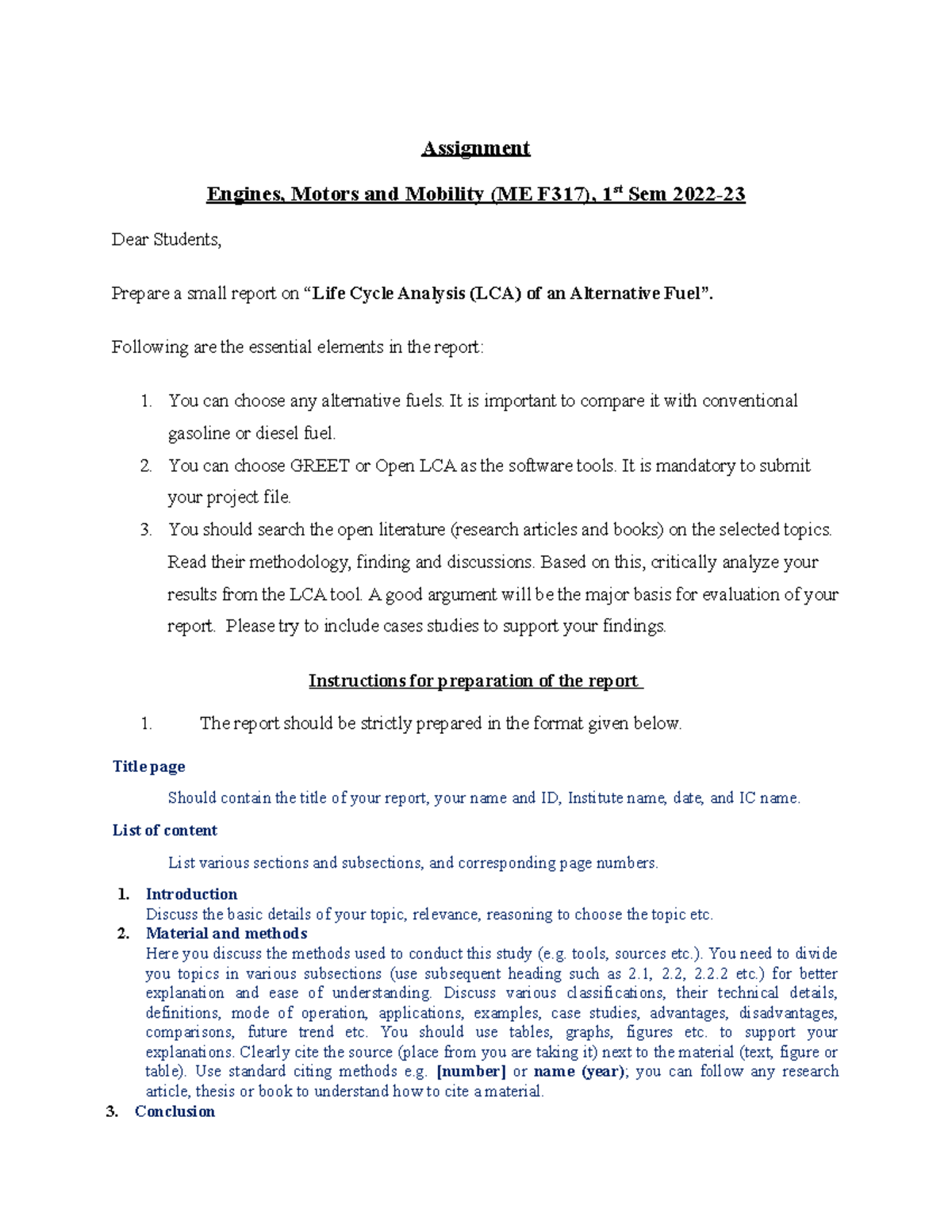 ME F317 - LCA Report on Alternative Fuels: Guidelines and Requirements ...