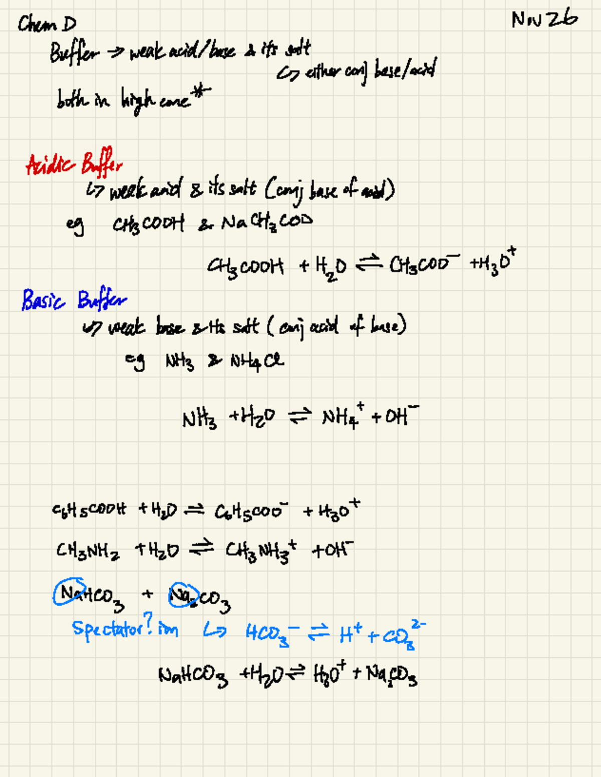 CHEM Notes - Chem D Nov 26 Buffer - > weak acid/base & its salt either ...