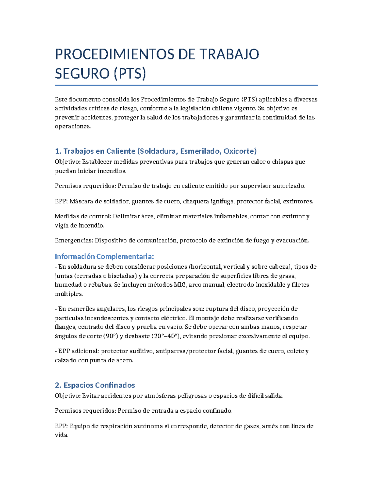 PTS Consolidado: Procedimientos de Trabajo Seguro en Obras Civiles ...