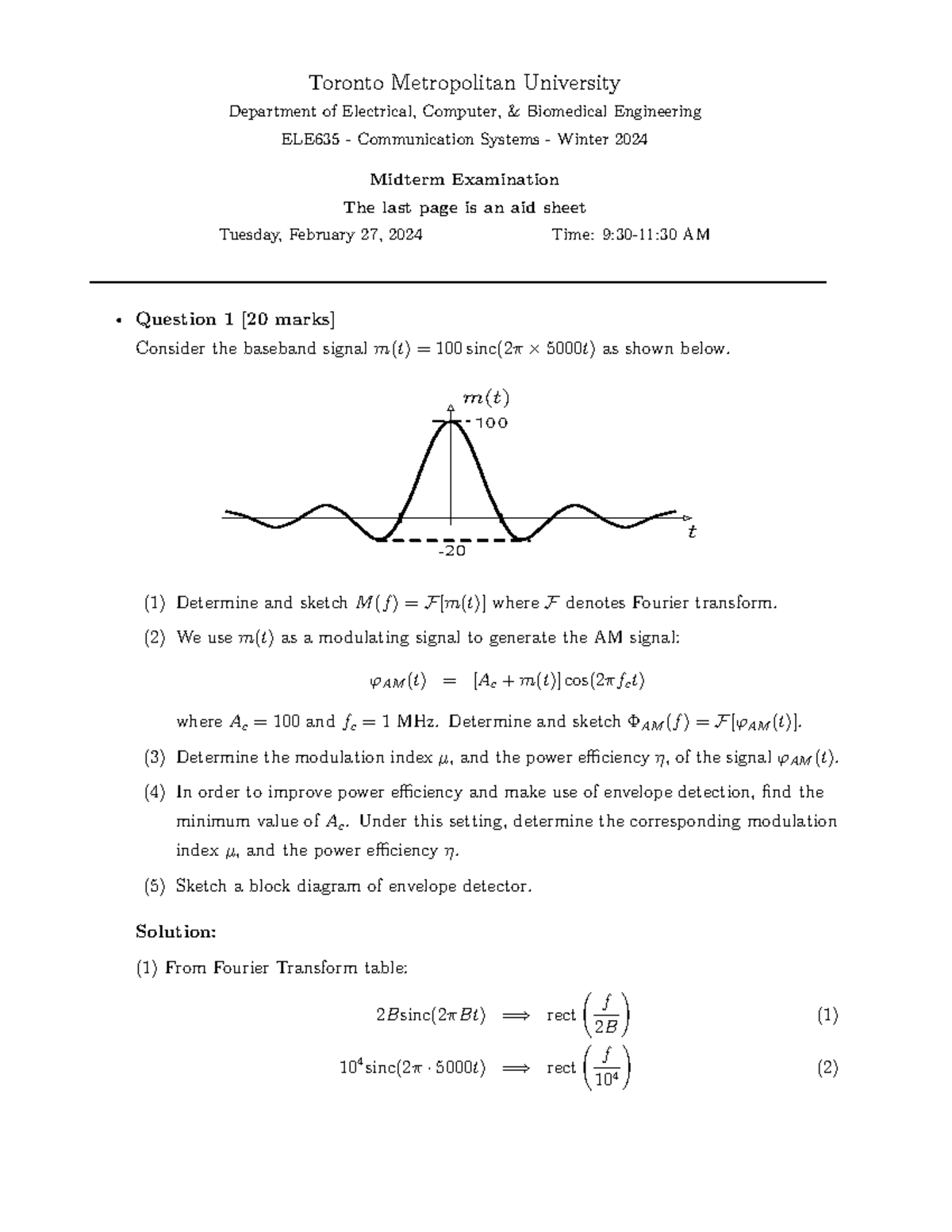 ELE635 Communication Systems Winter 2024 Midterm Exam Solutions - Studocu