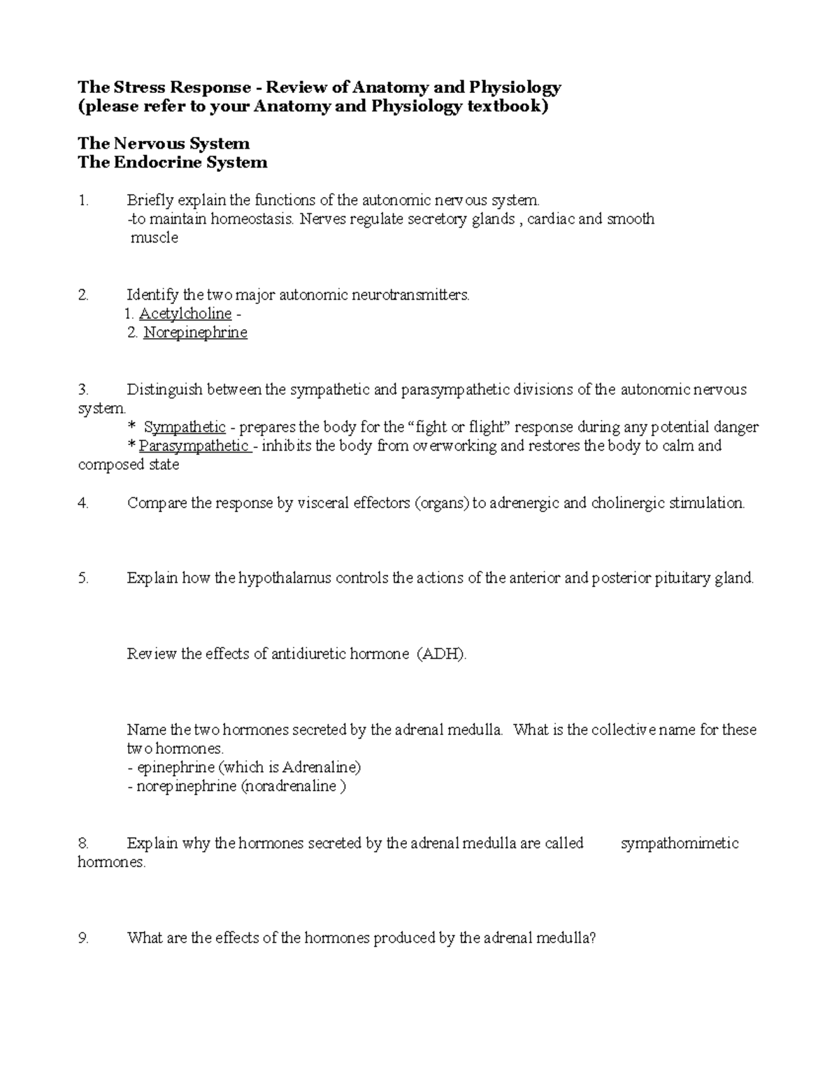 PATH122The Stress Response Review of Anatomy and Physiology 1 - The ...
