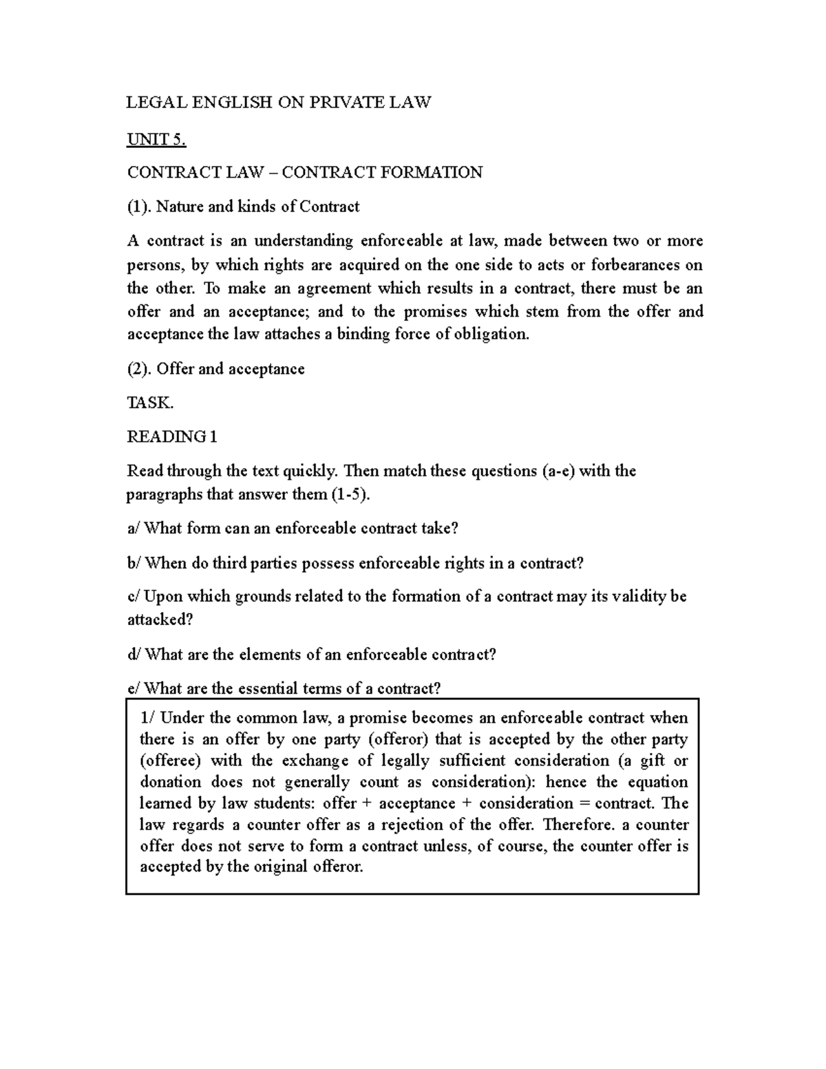 UNIT 2: Contract Law - Understanding Contract Formation and Essentials ...