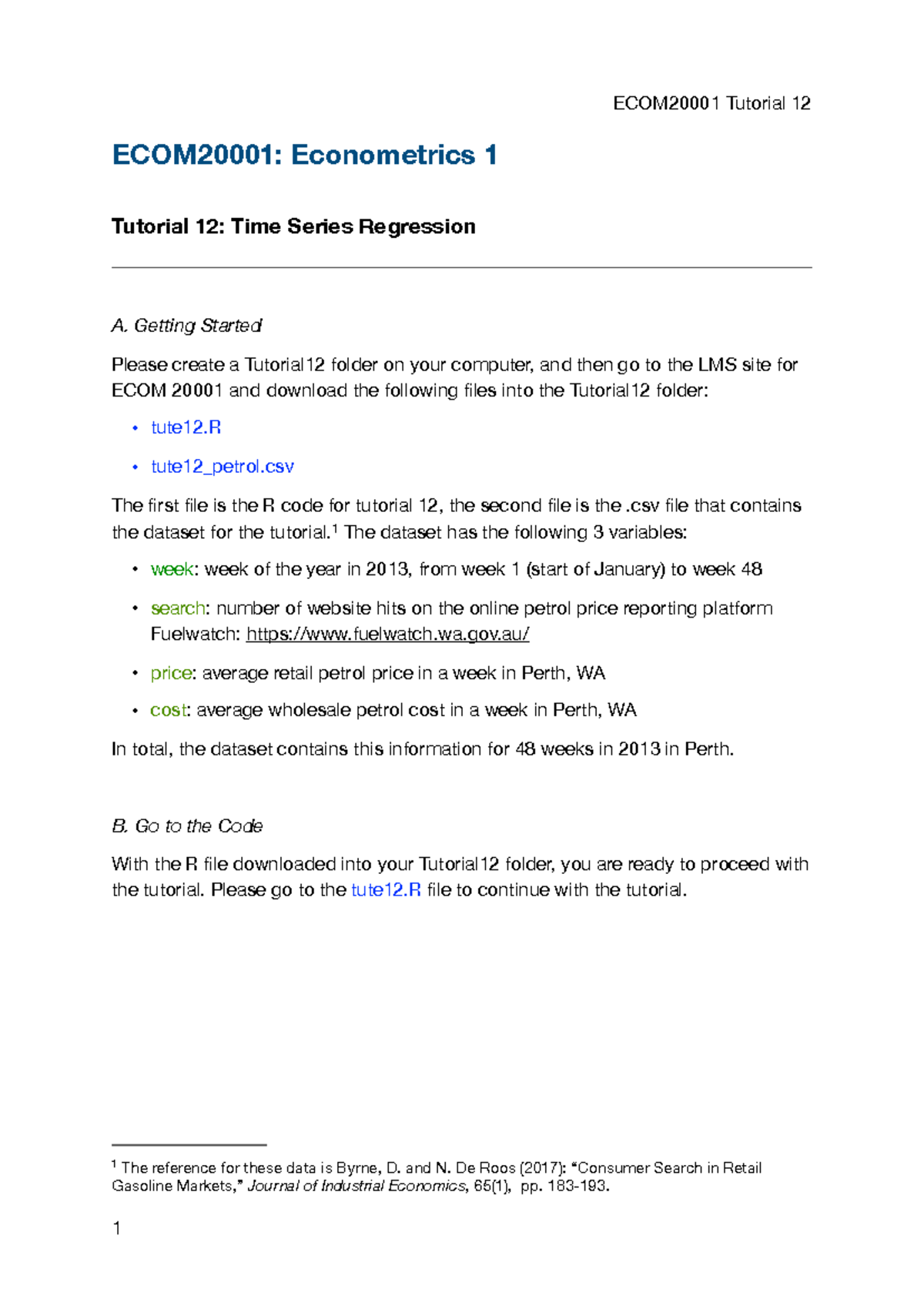 Tutorial 12: Time Series Regression Analysis for ECOM 25s1 - Studocu