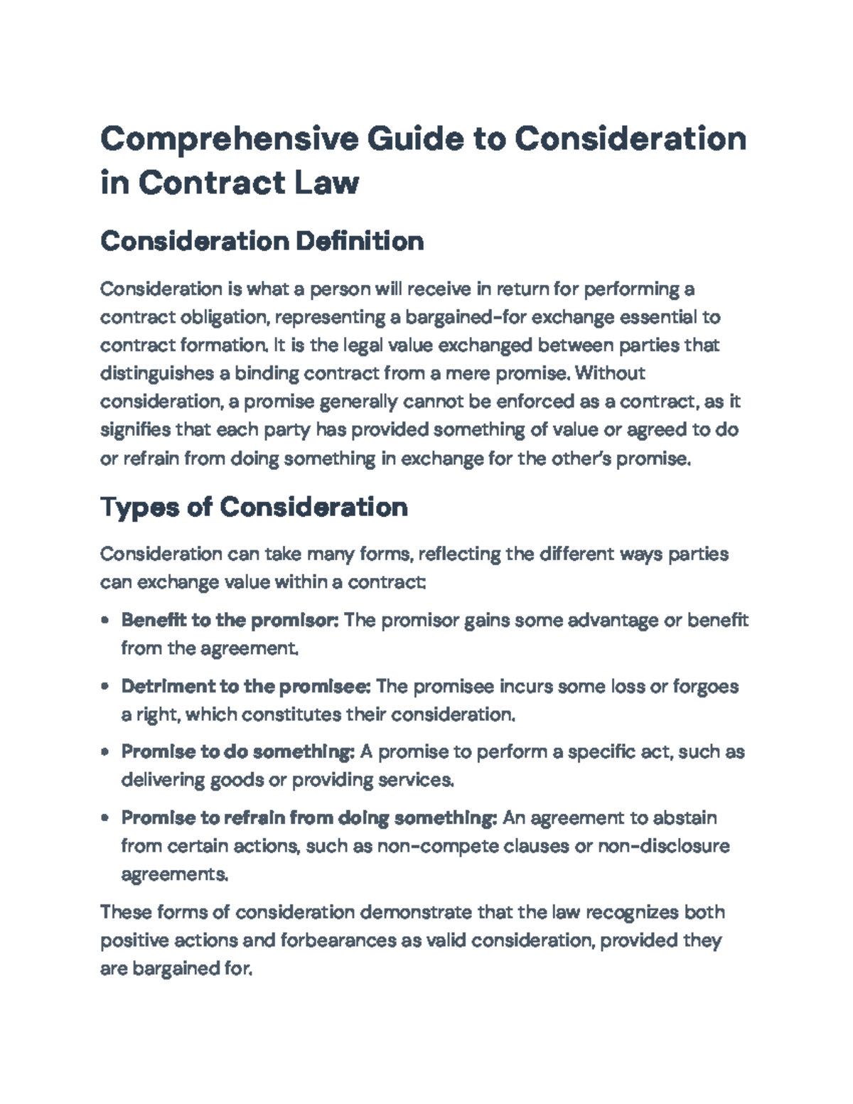 Comprehensive Guide to Consideration in Contract Law (LAW 101) - Studocu