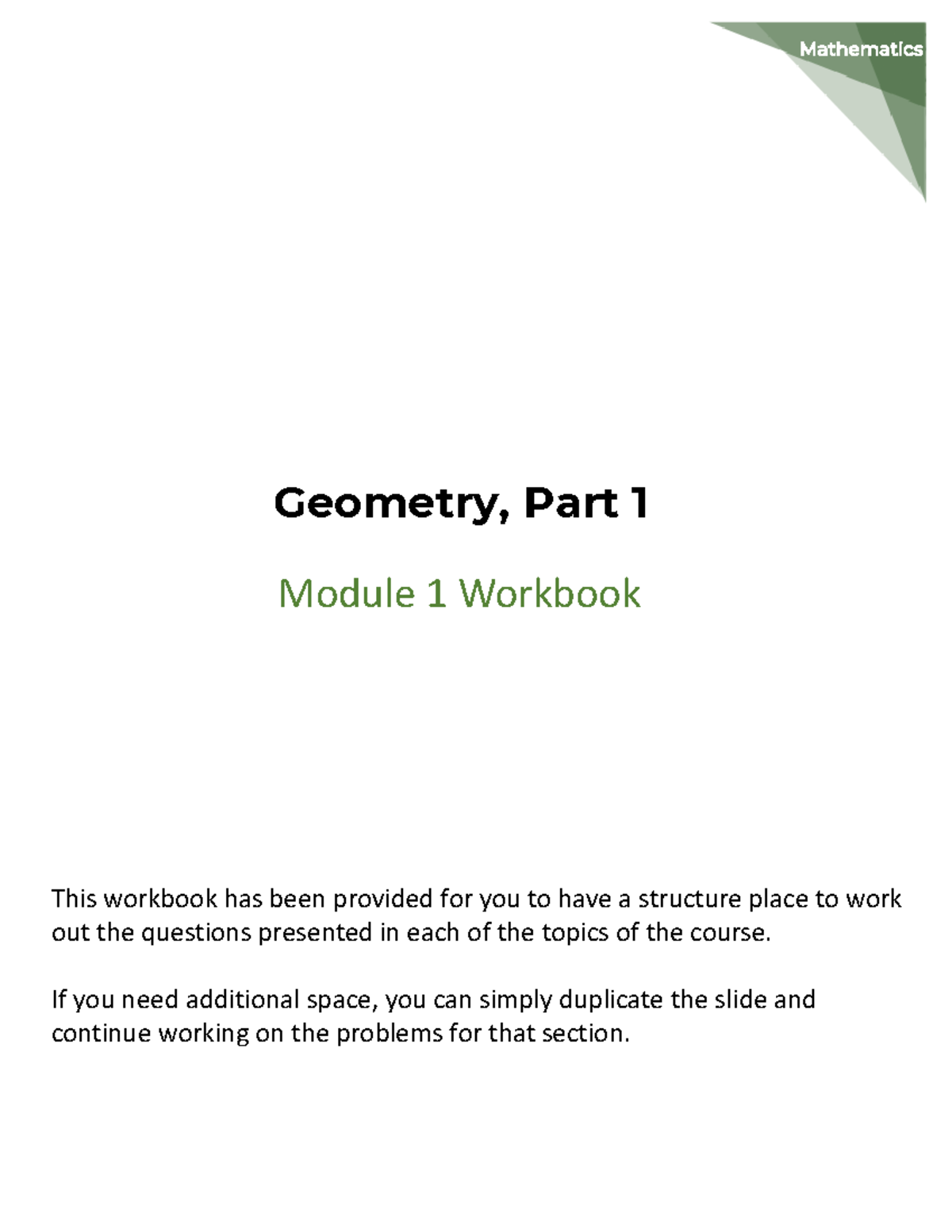 GEOM041 M1 Workbook - Structured Exercise for Geometry Concepts - Studocu