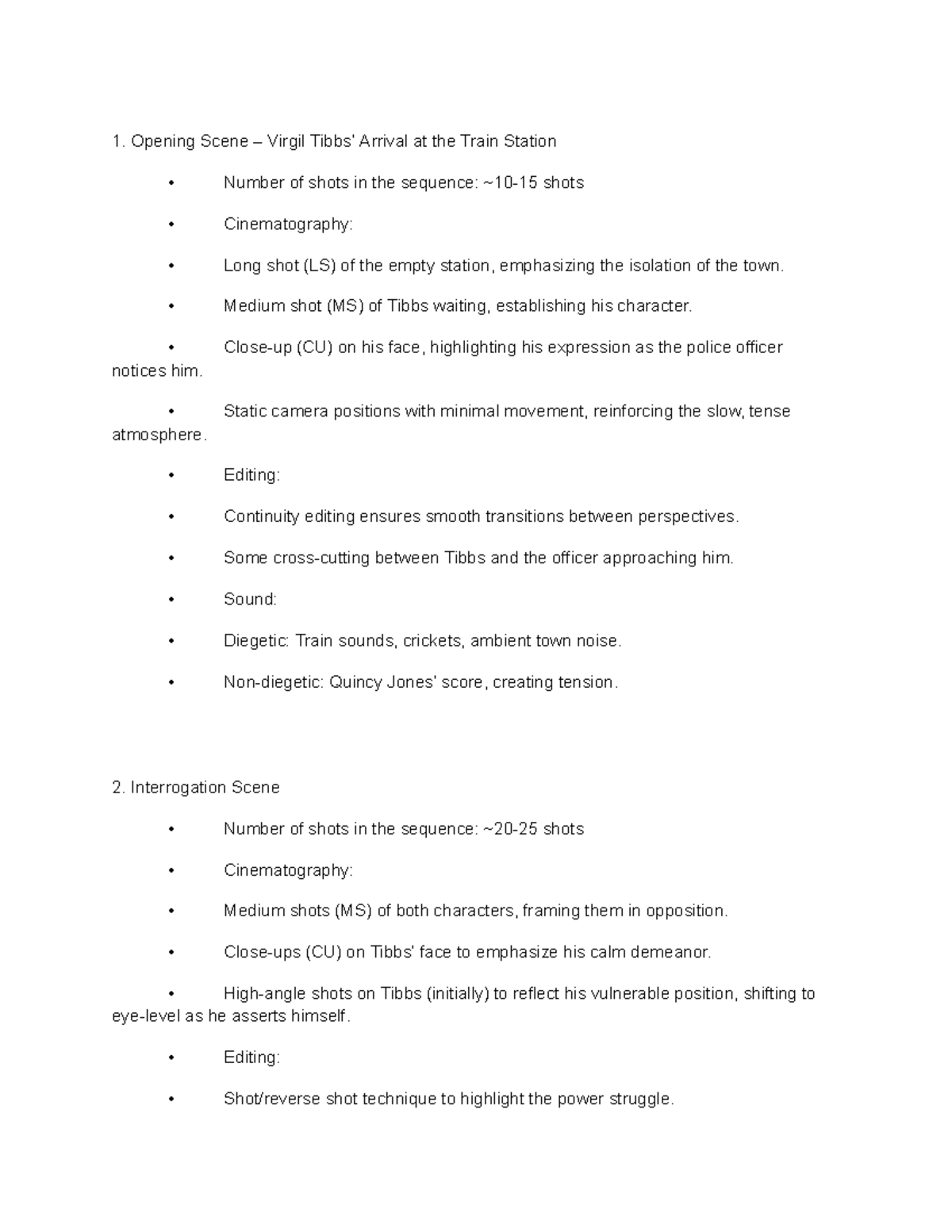 CIN 101: Analysis of Key Scenes in "In the Heat of the Night" - Studocu