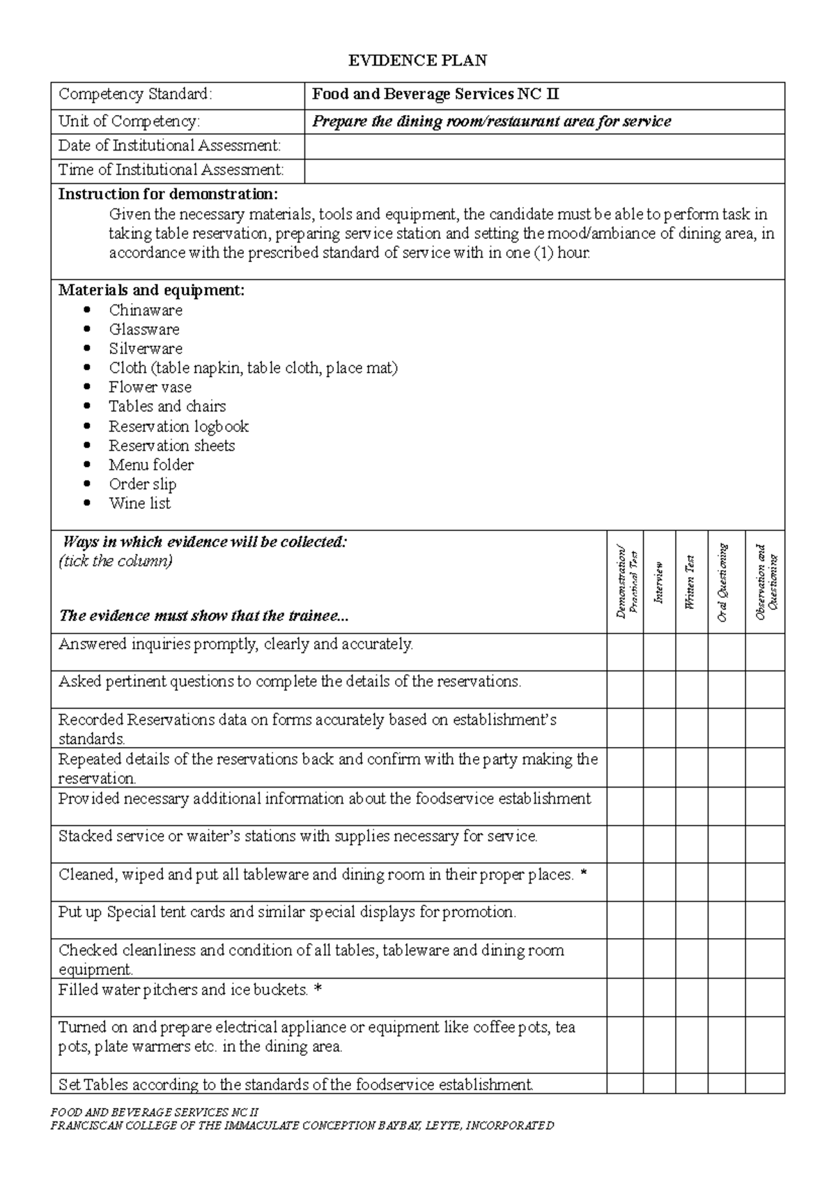 Prepare the Dining Room for Service - Food and Beverage NC II Guide ...