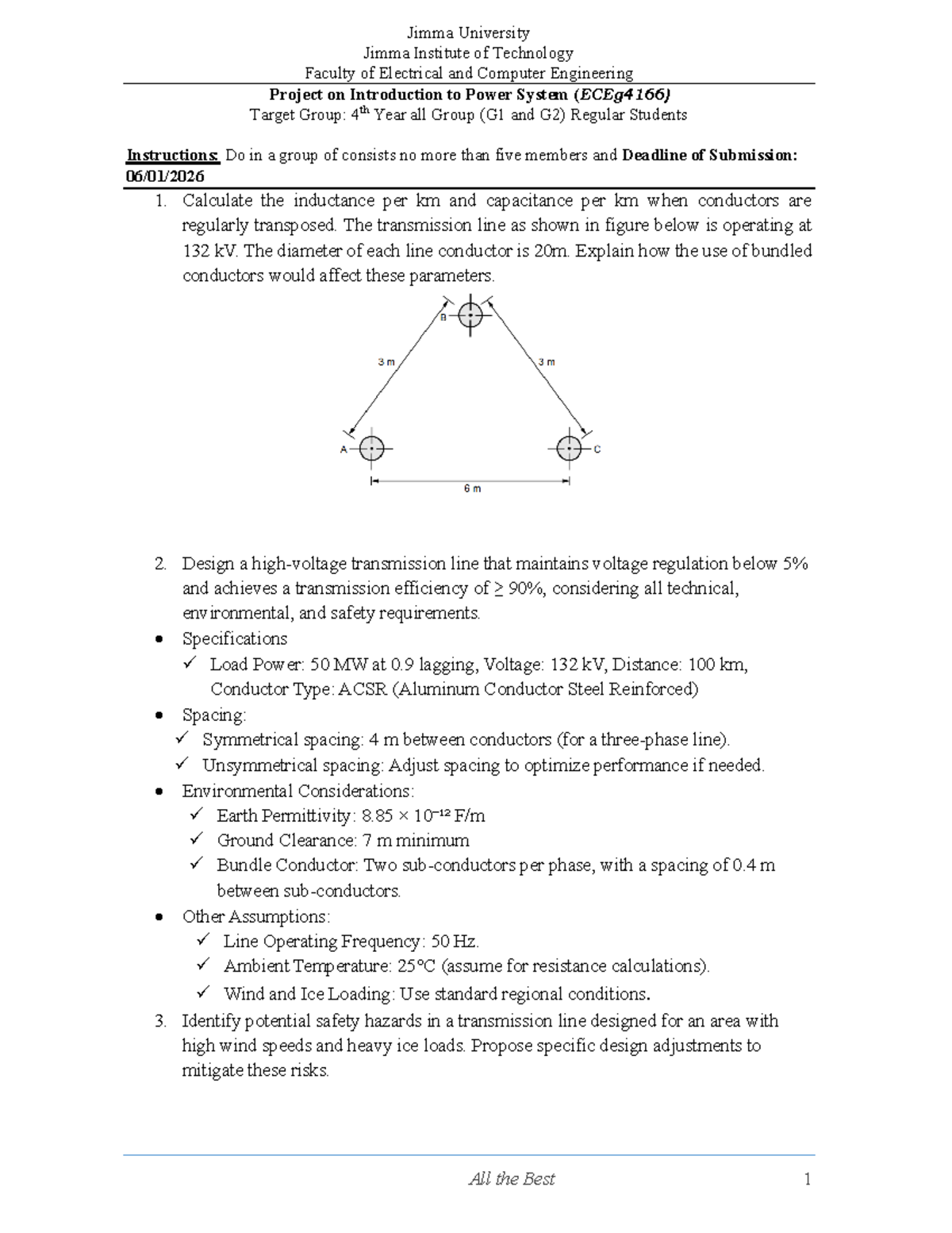 Project on Introduction to Power System (ECEg4166) for 4th Year ...
