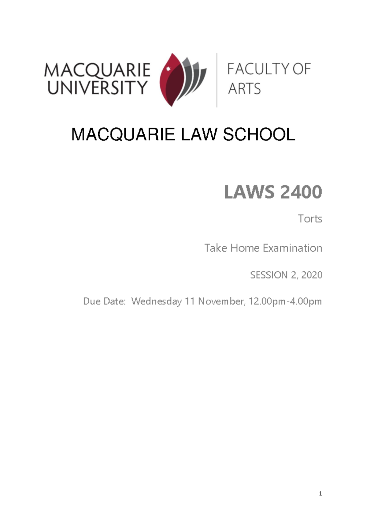 Final Exam Guidance for Torts (LAWS2400) - Take Home Exam 2020 - Studocu