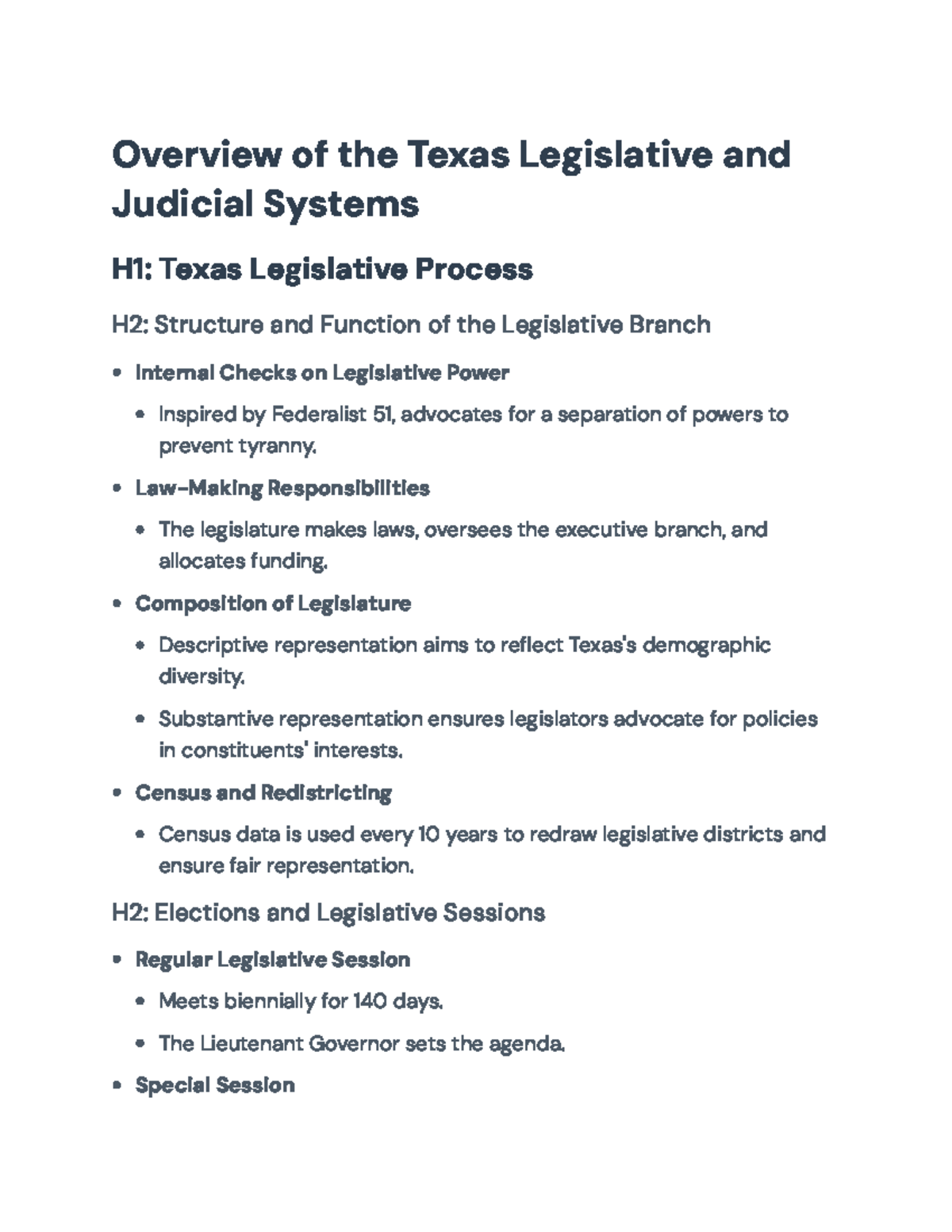 Overview of the Texas Legislative (GOV 101) and Judicial Systems ...