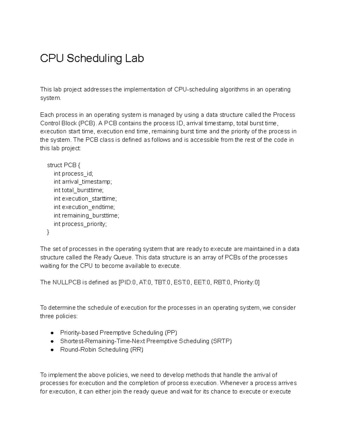 CPU Scheduling Lab Project - Implementation of Scheduling Algorithms ...