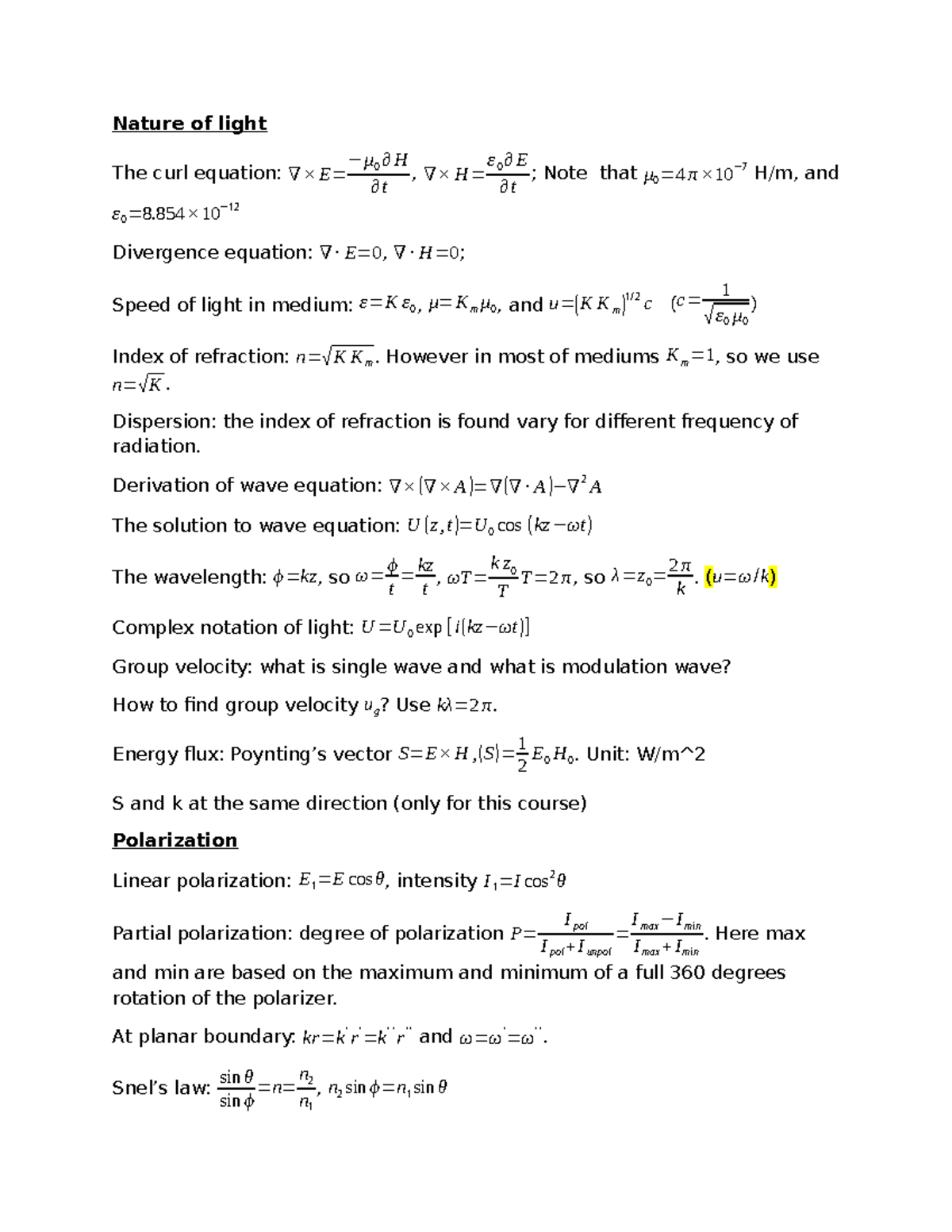 Optics Summary 2024: Key Concepts and Equations for Study - Studeersnel