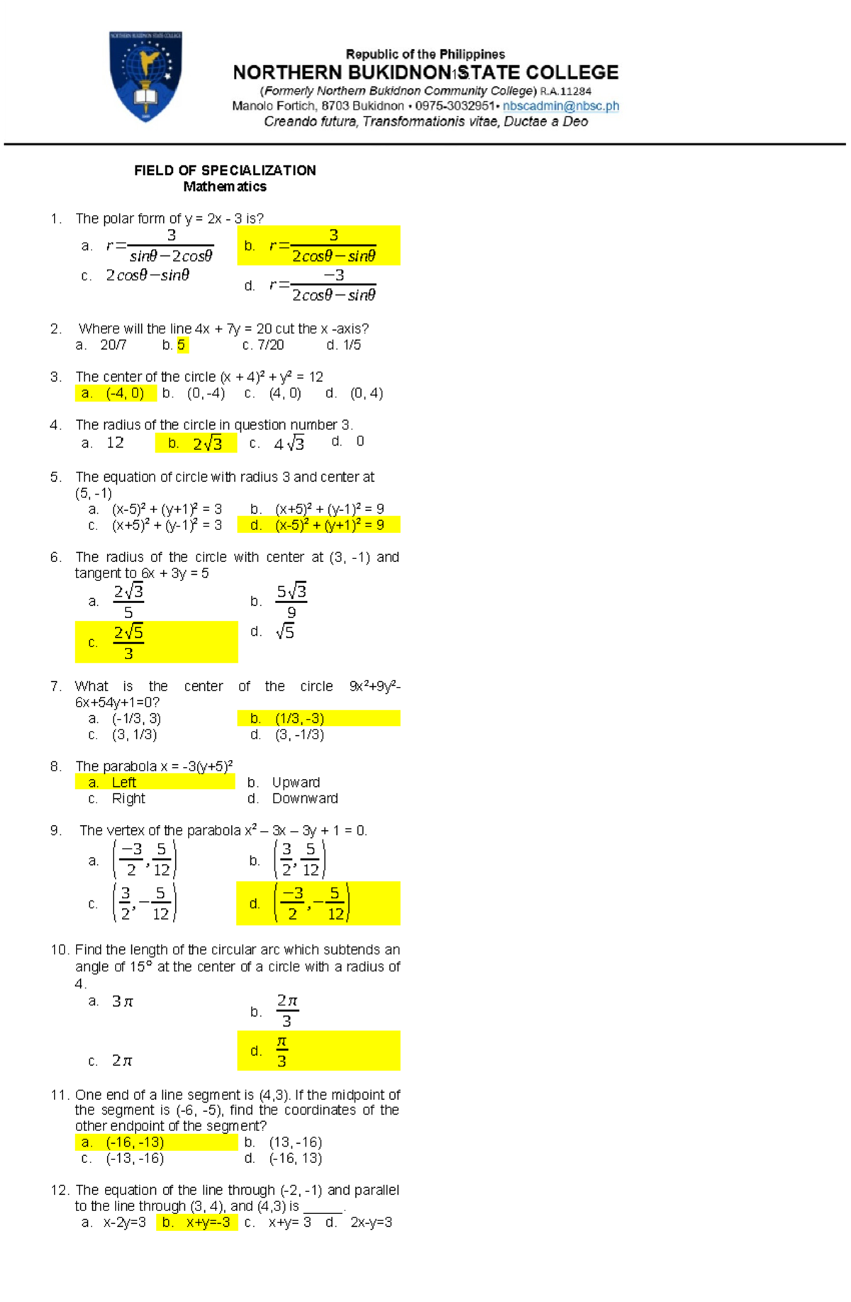 Mathematics 1: Revision Material for Field of Specialization Exam - Studocu