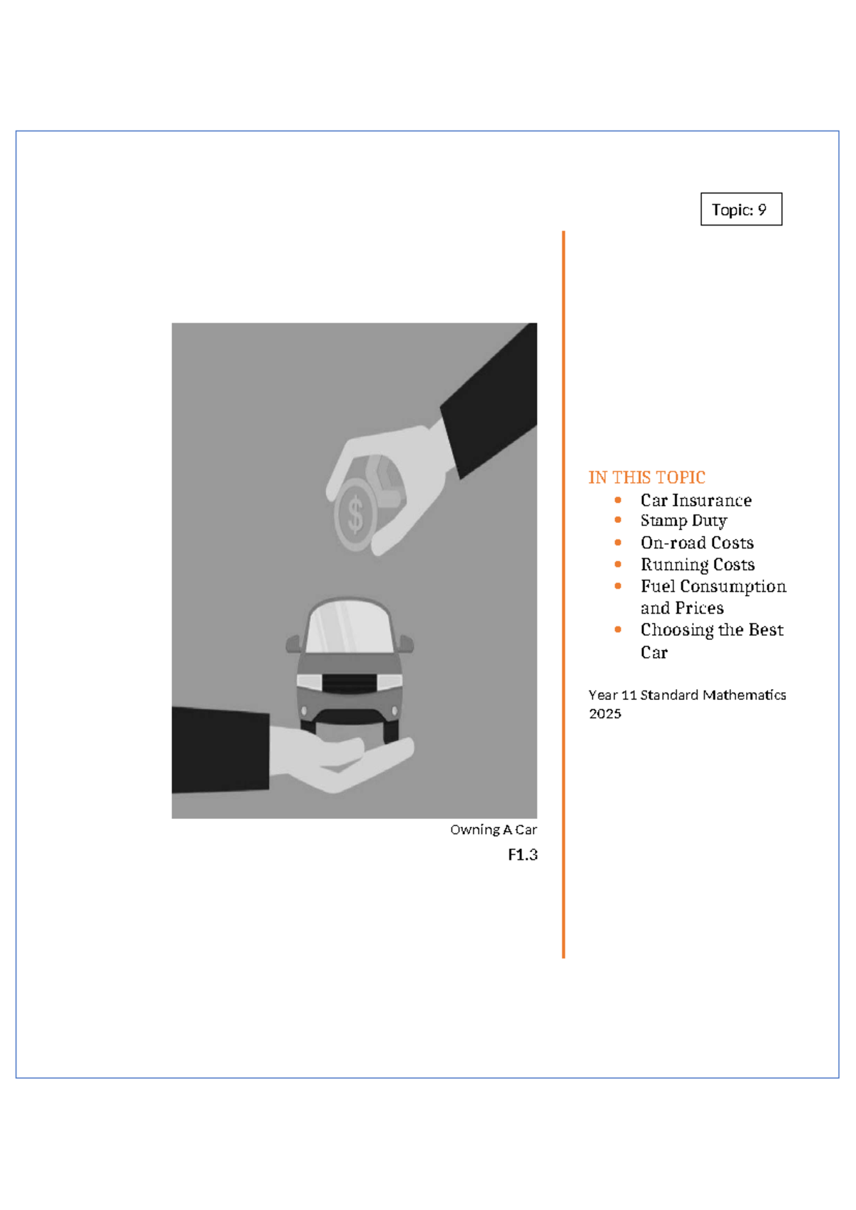 Year 11 Standard Mathematics F1.3: Owning A Car Guide - Studocu
