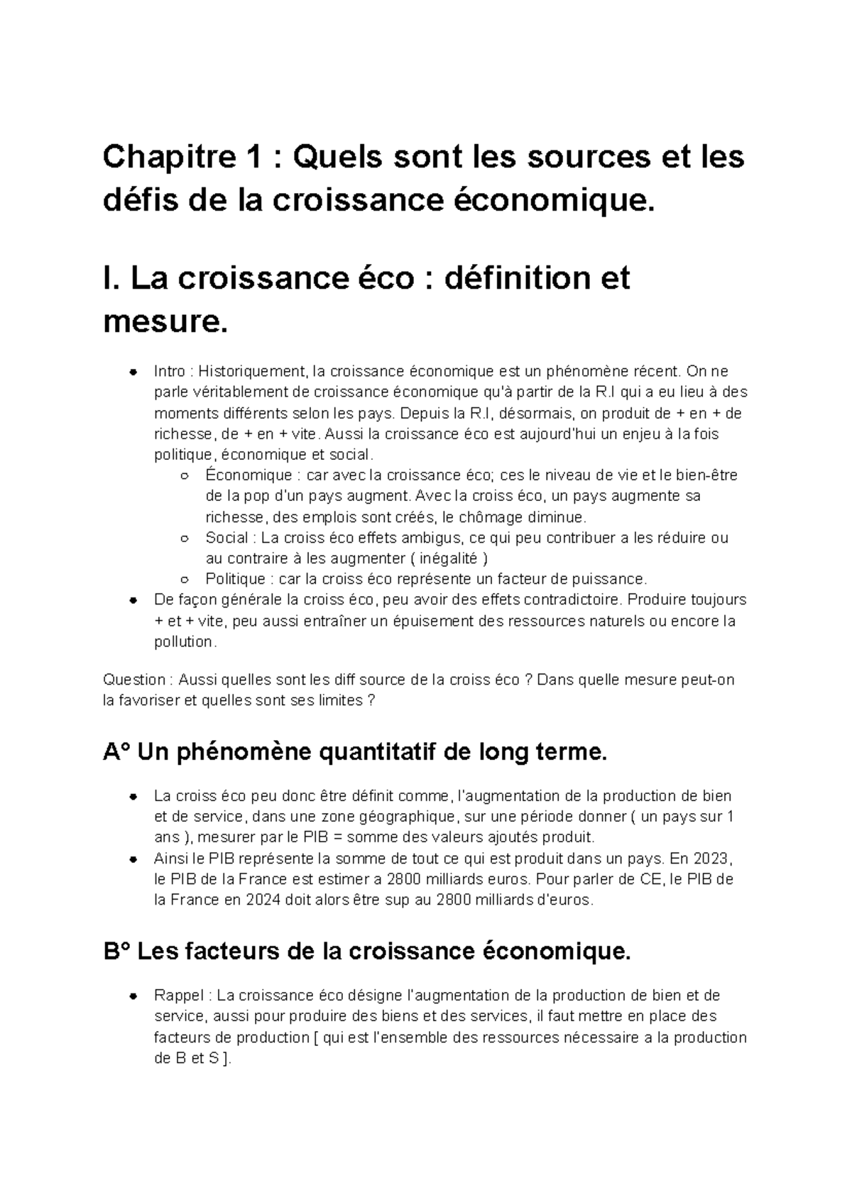 SES Terminale Chapitre 1 : Sources et Défis de la Croissance Économique ...