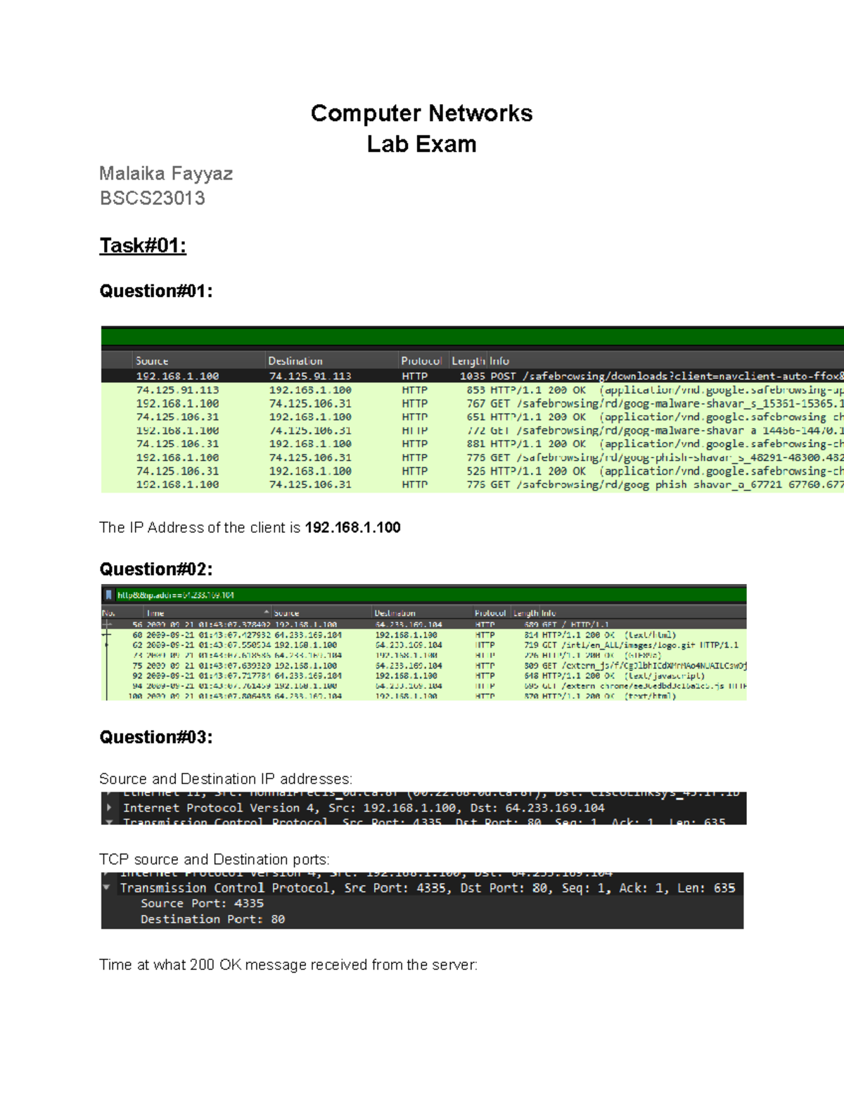 BSCS23013 Final Lab Exam on Computer Networks and IP Addressing - Studocu