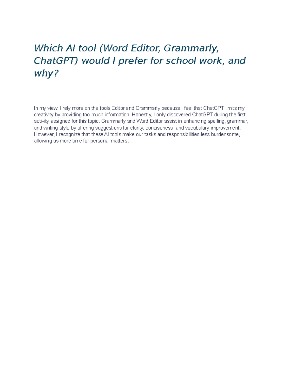 Activity Reflection - sof App - Which AI tool (Word Editor, Grammarly ...