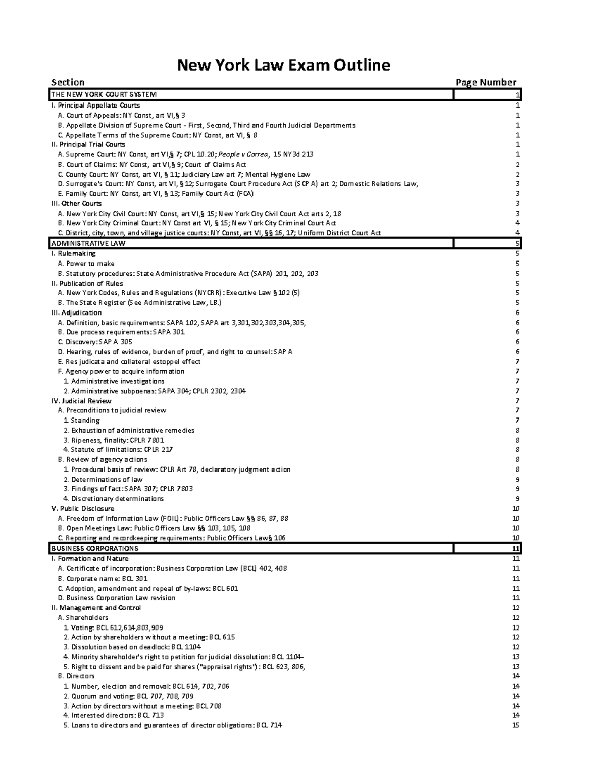 New York Law Exam Outline: Comprehensive Guide to Key Legal Concepts - Studocu