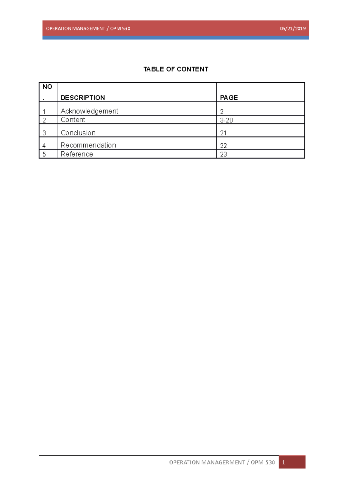 Opm. Assignment - project paper done - OPERATION MANAGEMENT OPM 530 ...