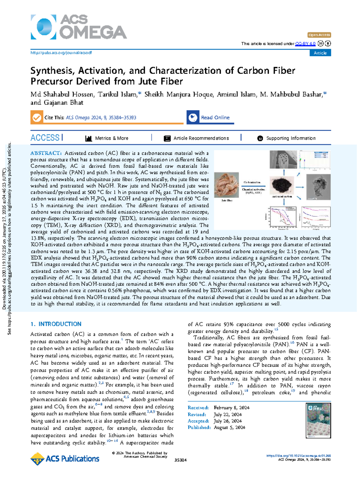 Synthesis and Characterization of Activated Carbon from Jute Fiber ...