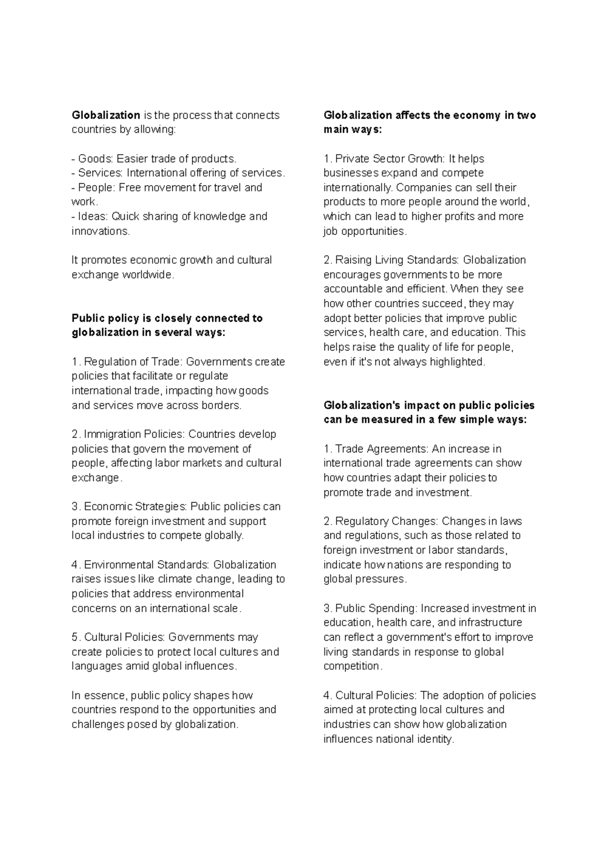 Public Policy and Globalization: Lecture Notes on Economic Impact - Studocu