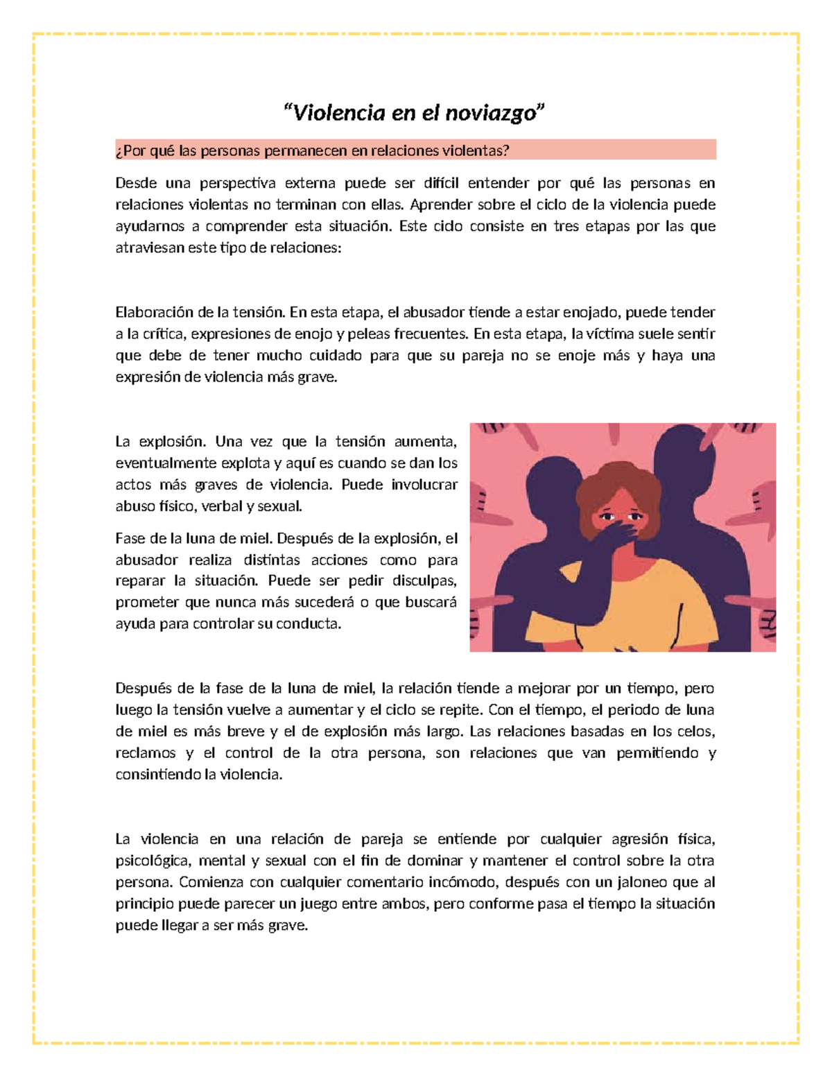 Violencia en el Noviazgo: Comprendiendo el Ciclo de la Violencia - Studocu
