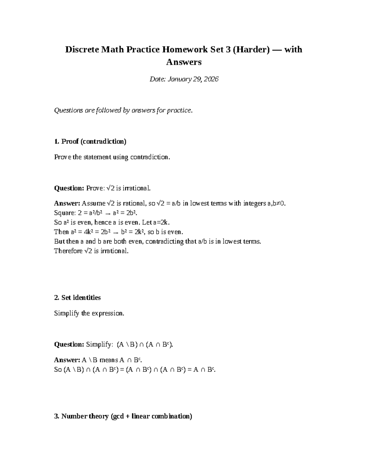 Discrete Math Practice Homework Set 3 (Harder) with Solutions - Studocu