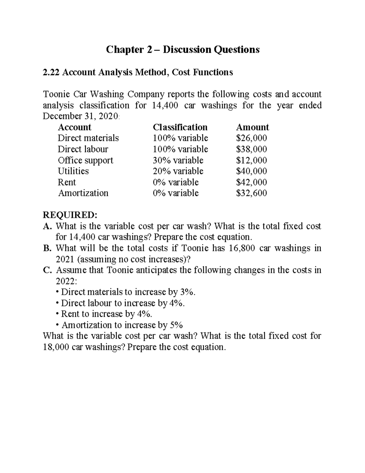 Ch2 - Discussion Questions on Cost Analysis & Functions - Studocu